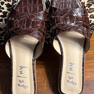 French Sole Brown Croc-Embossed Slide Sandals